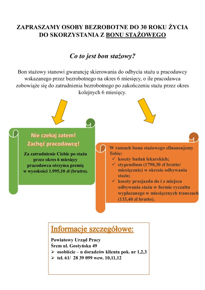 Bon stażowy - informacje w pliku pdf.